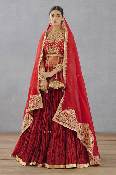 Buy_Torani_Red Blouse Butterfly Net And Dupatta Silk Organza, Sindoori Gautami Kurta Set _Online_at_Aza_Fashions