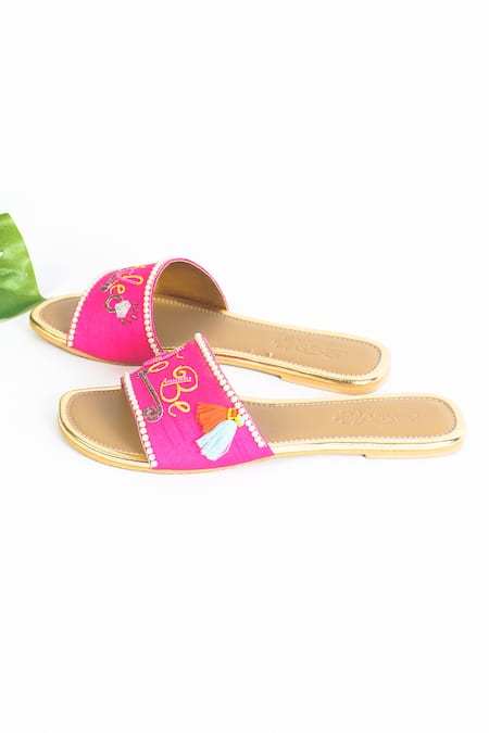 Sole House_Pink Logo Embroidered Tassel Sliders _Online_at_Aza_Fashions