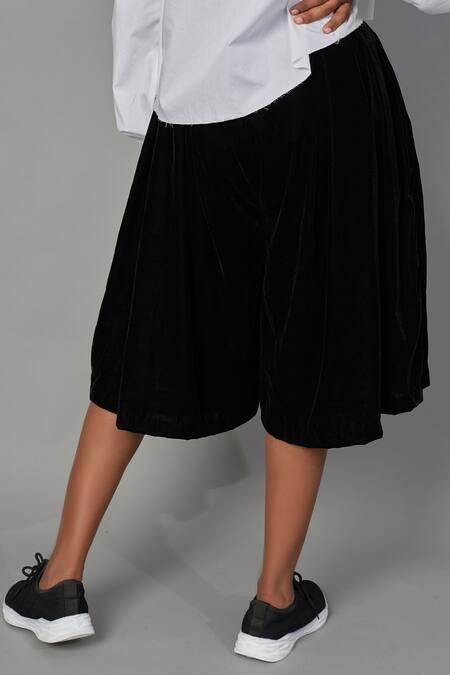 Quod_Black Velvet Skorts_Online_at_Aza_Fashions