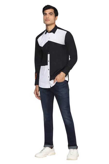 Buy Noonoo Black Giza Cotton Striped Slim-fit Shirt Online at Aza Fashions Buy_Noonoo_Black Giza Cotton Striped Slim-fit Shirt _Online_at_Aza_Fashions