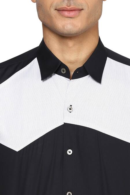 Noonoo Black Giza Cotton Striped Slim-fit Shirt at Aza Fashions Noonoo_Black Giza Cotton Striped Slim-fit Shirt _at_Aza_Fashions