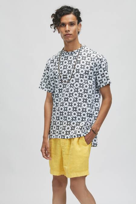 Terra Luna_White 100% Organic Handloom Cotton Moon Bloom Milos T-shirt_Online_at_Aza_Fashions