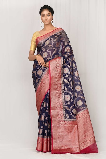 Buy Fospy Women Light Blue Pure Silk Self Design, Polka Print Banarasi Saree  Online at Best Prices in India - JioMart.