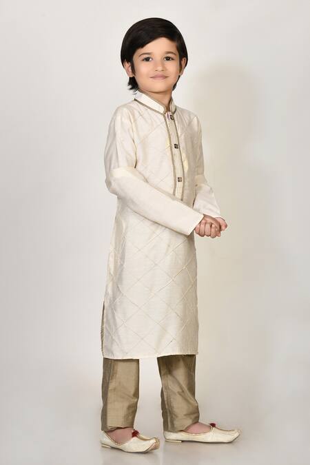 Petite Pomme_Cream Cotton, Silk Embroidery Kurta And Pant Set _Online_at_Aza_Fashions