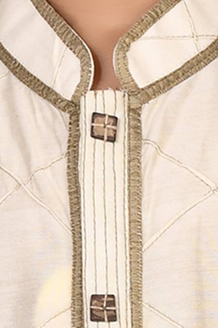 Petite Pomme_Cream Cotton, Silk Embroidery Kurta And Pant Set _at_Aza_Fashions
