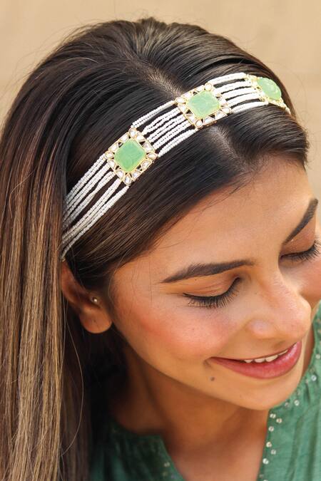 Buy Hair Drama CO Gold Polkis Floral Enamelled And Embellished Hair Band Buy_Hair Drama CO_Gold Polkis Floral Enamelled And Embellished Hair Band