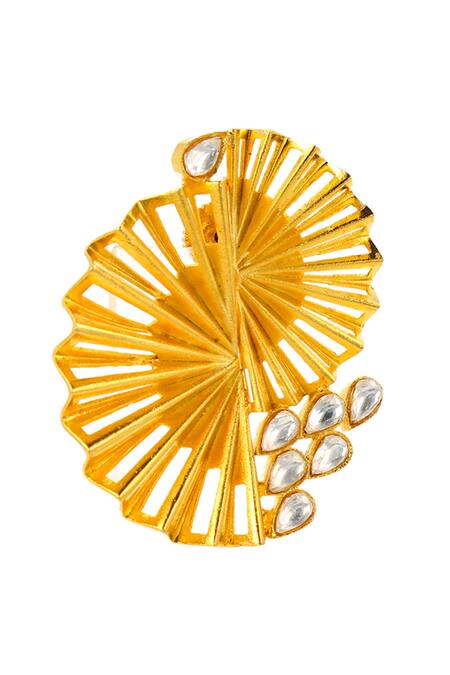 Ishhaara_Gold Plated Diamonds, Rhinestones Peacock Sculpted Earrings _at_Aza_Fashions