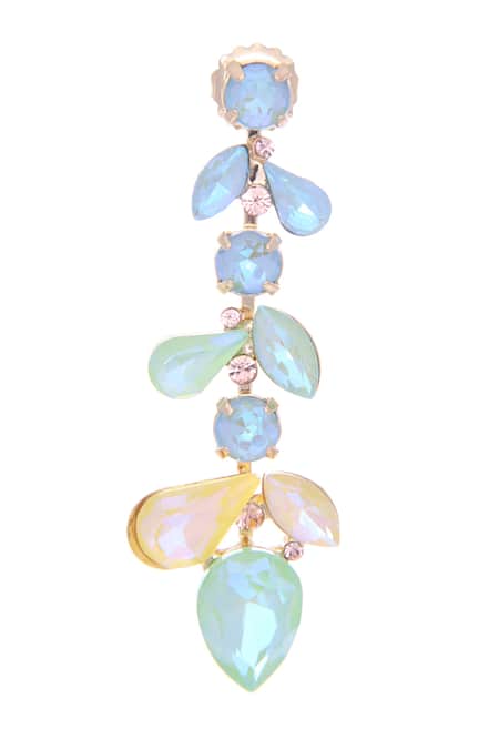 Shop_Ishhaara_Blue Crystals Leaf Pattern Earrings _Online_at_Aza_Fashions