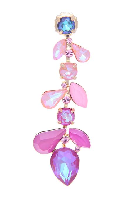 Shop_Ishhaara_Pink Crystals Leaf Shaped Earrings _Online_at_Aza_Fashions