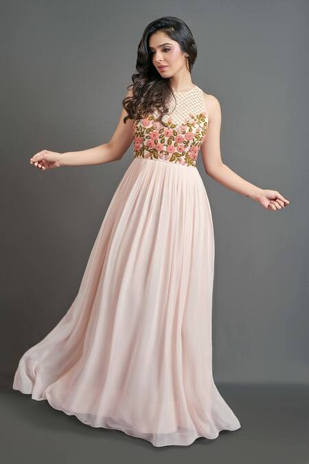 Suruchi Parakh Pink Georgette Lining Shantoon Thread And Beads Round Embellished Gown Online at Aza Fashions Suruchi Parakh_Pink Georgette Lining Shantoon Thread And Beads Round Embellished Gown _Online_at_Aza_Fashions