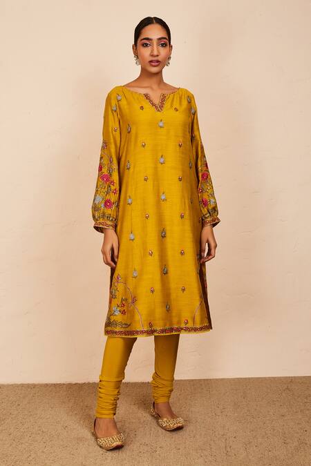 Buy Sue Mue Yellow Tussar, Georgette, Lycra, Crepe, Organza Embroidery, Gada Kurta Set Online at Aza Fashions Buy_Sue Mue_Yellow Tussar, Georgette, Lycra, Crepe, Organza Embroidery, Gada Kurta Set _Online_at_Aza_Fashions