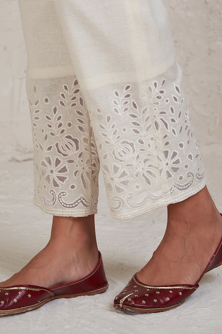 Buy Sue Mue Off White Chanderi Cut Work Turtle Neck Ifza Handwoven Pure Pant Set Online at Aza Fashions Buy_Sue Mue_Off White Chanderi Cut Work Turtle Neck Ifza Handwoven Pure Pant Set _Online_at_Aza_Fashions