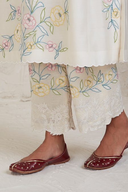 Buy Sue Mue Off White Chanderi Embroidery, Cut Work Split Aima Handwoven Kurta Pant Set Online at Aza Fashions Buy_Sue Mue_Off White Chanderi Embroidery, Cut Work Split Aima Handwoven Kurta Pant Set _Online_at_Aza_Fashions