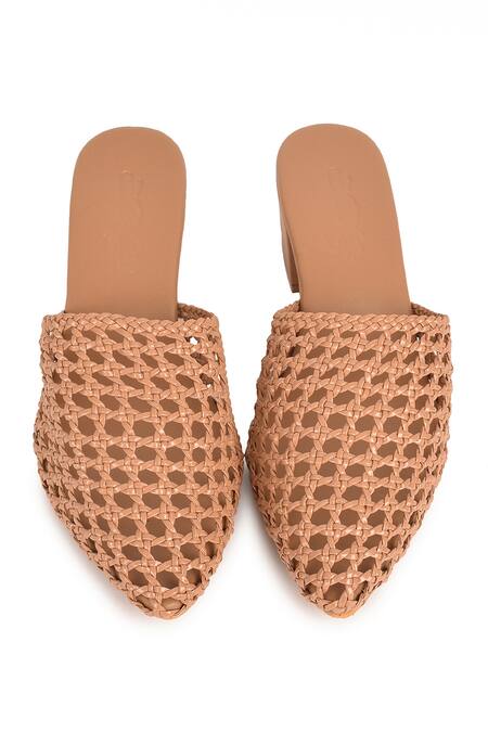Sole House_Beige Block Heel Mesh Mules_Online_at_Aza_Fashions