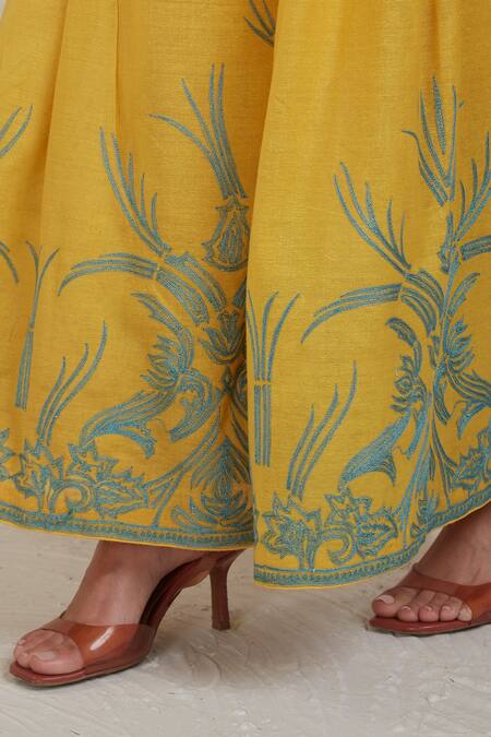 Buy Sue Mue Yellow Chanderi Beads, Embroidery Split Fairoz Dori Work Kurta And Pant Set Online at Aza Fashions Buy_Sue Mue_Yellow Chanderi Beads, Embroidery Split Fairoz Dori Work Kurta And Pant Set _Online_at_Aza_Fashions