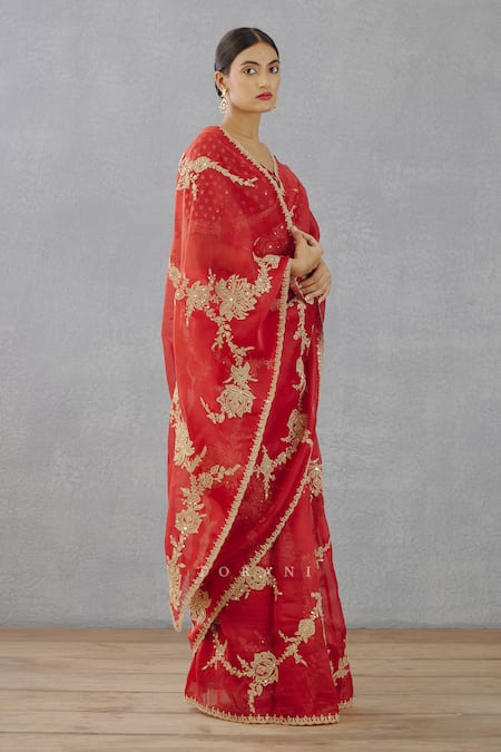 Torani_Red Silk Organza Dori, Adda Sindoori Davya Saree _Online_at_Aza_Fashions