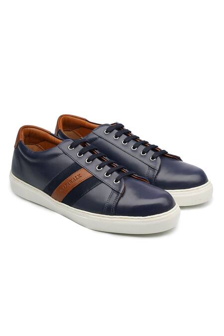 Rapawalk Blue Striped Lace Up Leather Sneakers Online at Aza Fashions Rapawalk_Blue Striped Lace Up Leather Sneakers _Online_at_Aza_Fashions