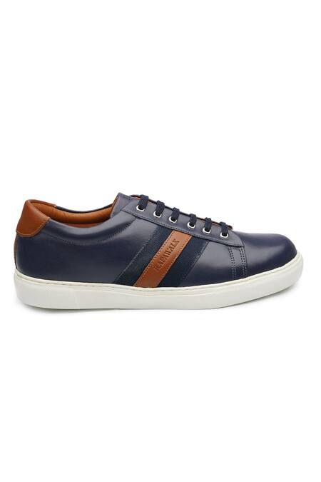 Shop Rapawalk Blue Striped Lace Up Leather Sneakers Online at Aza Fashions Shop_Rapawalk_Blue Striped Lace Up Leather Sneakers _Online_at_Aza_Fashions