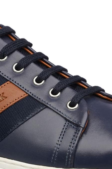 Rapawalk Blue Striped Lace Up Leather Sneakers at Aza Fashions Rapawalk_Blue Striped Lace Up Leather Sneakers _at_Aza_Fashions