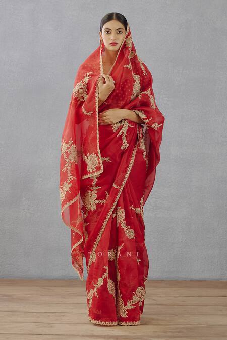 Buy_Torani_Red Silk Organza Dori, Adda Sindoori Davya Saree _Online_at_Aza_Fashions