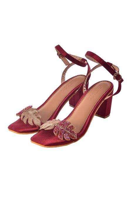 Buy Maroon Embroidered Leaf Block Heels by Sole House Online at