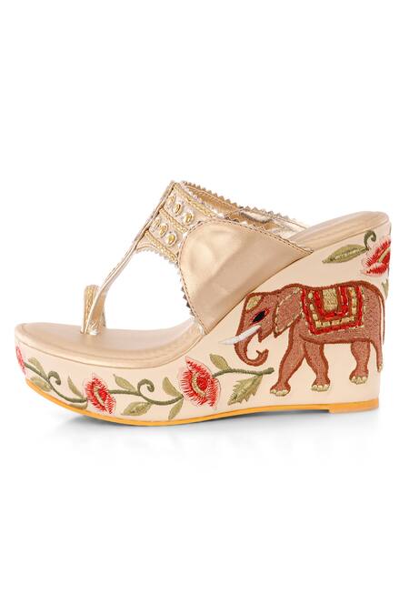 Buy Sole House Beige Embroidery Kolhapuri Wedges Online at Aza Fashions Buy_Sole House_Beige Embroidery Kolhapuri Wedges _Online_at_Aza_Fashions