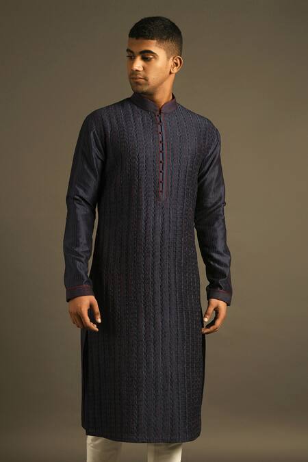 Buy Dhruv Vaish Blue Cotton Silk Chanderi Kurta Set Online at Aza Fashions Buy_Dhruv Vaish_Blue Cotton Silk Chanderi Kurta Set _Online_at_Aza_Fashions