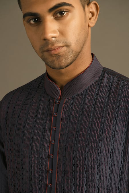 Shop_Dhruv Vaish_Blue Cotton Silk Chanderi Kurta Set _Online_at_Aza_Fashions