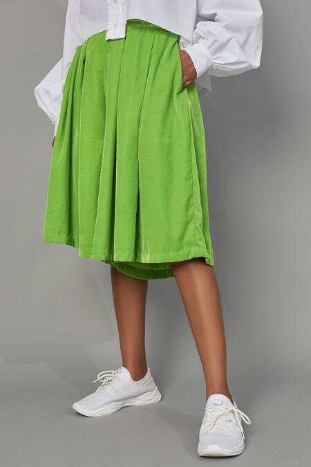 Quod_Green Velvet Skorts_Online_at_Aza_Fashions