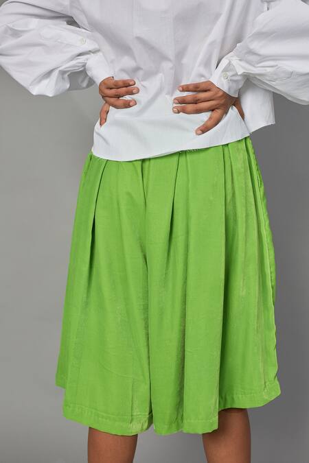Buy_Quod_Green Velvet Skorts_Online_at_Aza_Fashions