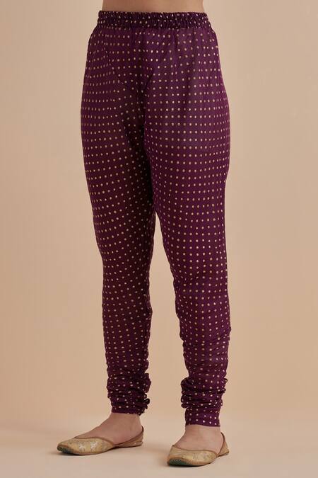 Ikshita Choudhary_Purple Chanderi Printed Polka Dot Keyhole Tiered Kurta Churidar Set_Online_at_Aza_Fashions