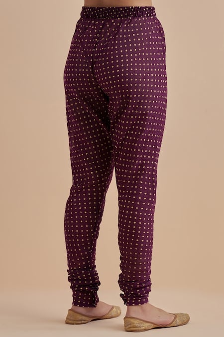 Buy_Ikshita Choudhary_Purple Chanderi Printed Polka Dot Keyhole Tiered Kurta Churidar Set_Online_at_Aza_Fashions