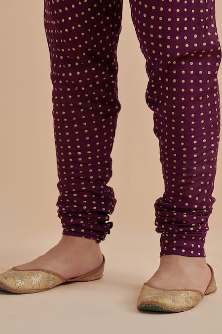 Shop Ikshita Choudhary Purple Chanderi Keyhole Neck Placed Foil Print Kurta With Churidar Shop_Ikshita Choudhary_Purple Chanderi Keyhole Neck Placed Foil Print Kurta With Churidar