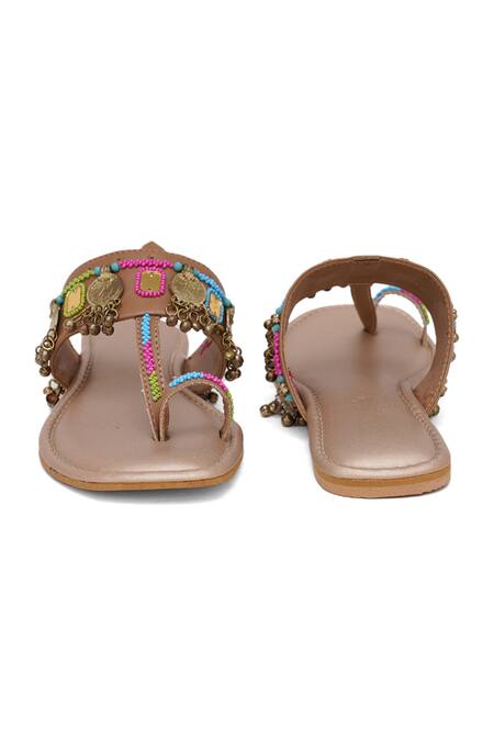 Sole House_Gold Mirror Embellished Kolhapuri Flats _Online_at_Aza_Fashions