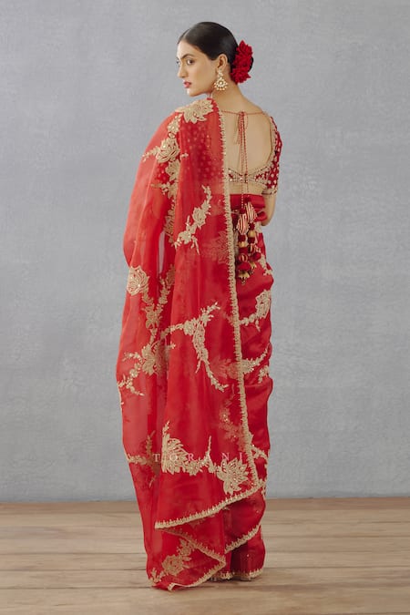 Shop_Torani_Red Silk Organza Dori, Adda Sindoori Davya Saree _at_Aza_Fashions