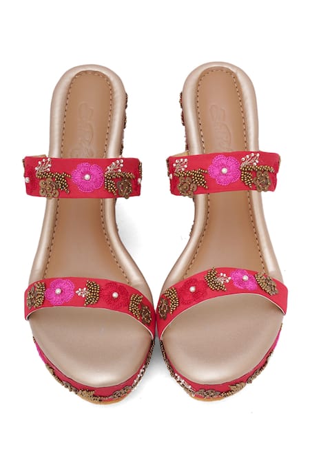 Sole House Floral Embellished Red Wedges 