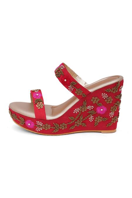 Buy_Sole House_Red Embellishment Floral Wedges _Online_at_Aza_Fashions