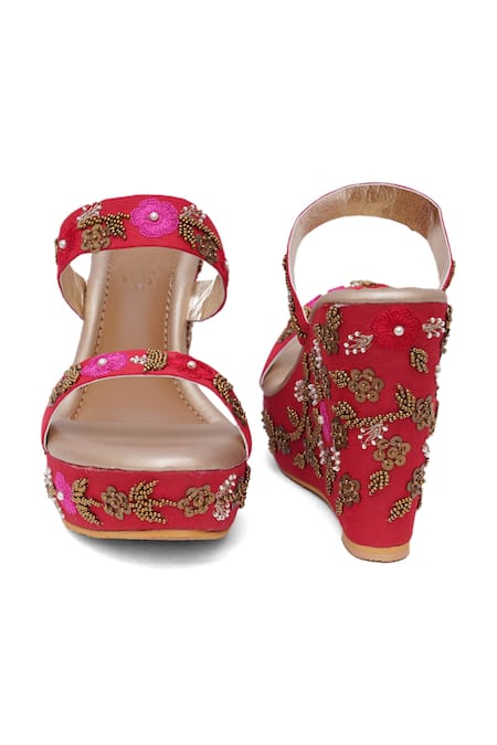 Shop_Sole House_Red Embellishment Floral Wedges _Online_at_Aza_Fashions