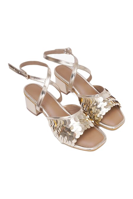 Sole House_Gold Sequins Embellished Block Heels _Online_at_Aza_Fashions