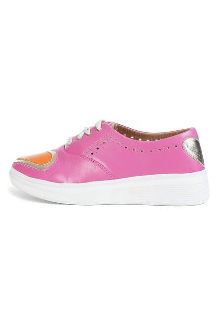 Buy_Sole House_Pink Embroidery Heart Round Toe Sneakers_Online_at_Aza_Fashions