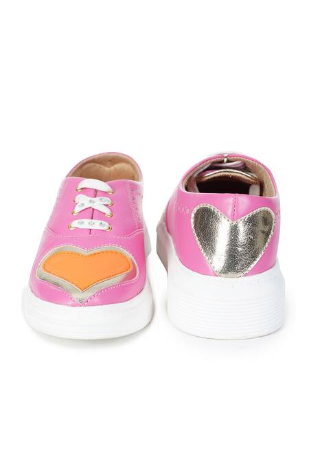 Shop_Sole House_Pink Embroidery Heart Round Toe Sneakers_Online_at_Aza_Fashions
