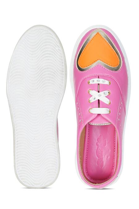 Sole House_Pink Embroidery Heart Round Toe Sneakers_at_Aza_Fashions