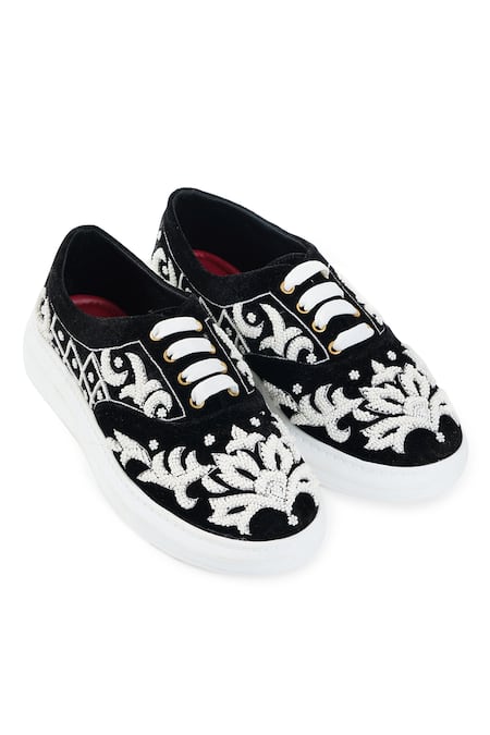 Sole House_Black Embroidery Bead Sneakers_Online_at_Aza_Fashions