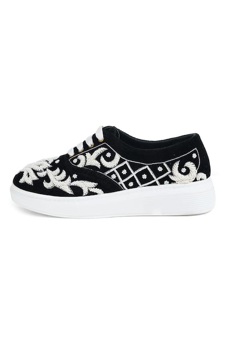 Buy_Sole House_Black Embroidery Bead Sneakers_Online_at_Aza_Fashions