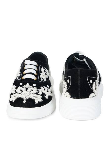Shop_Sole House_Black Embroidery Bead Sneakers_Online_at_Aza_Fashions