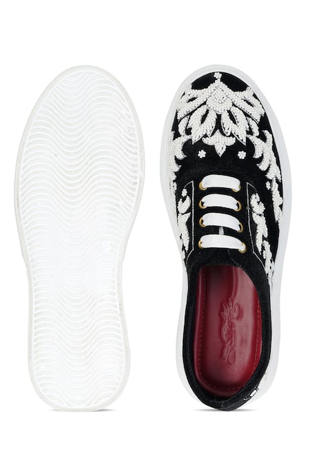Sole House_Black Embroidery Bead Sneakers_at_Aza_Fashions