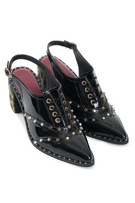 Sole House_Black Studs Embellished Pointed Toe Block Heels _Online_at_Aza_Fashions