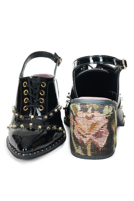 Shop_Sole House_Black Studs Embellished Pointed Toe Block Heels _Online_at_Aza_Fashions