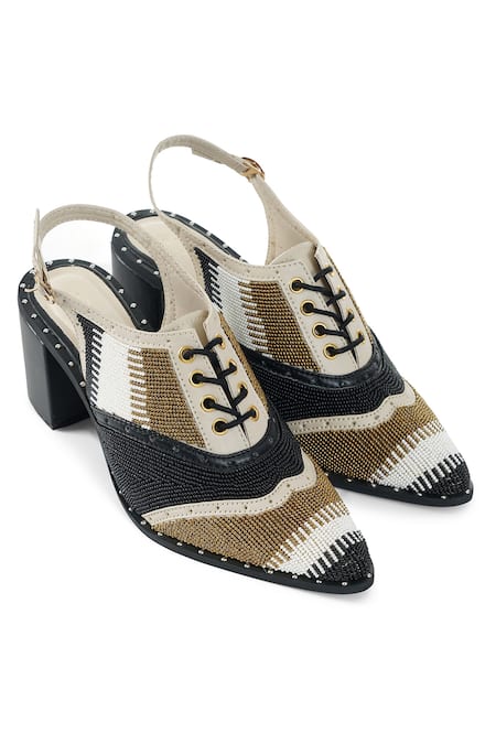 Sole House_Multi Color Embroidery Bead Pointed Toe Heels _Online_at_Aza_Fashions