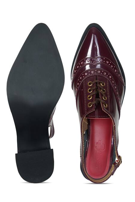 Sole House_Maroon Embellished Pointed Toe Block Heels _at_Aza_Fashions